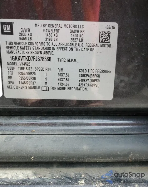 2015 GMC Acadia Denali from USA, damaged, VIN 1GKKVTKD7FJ378366